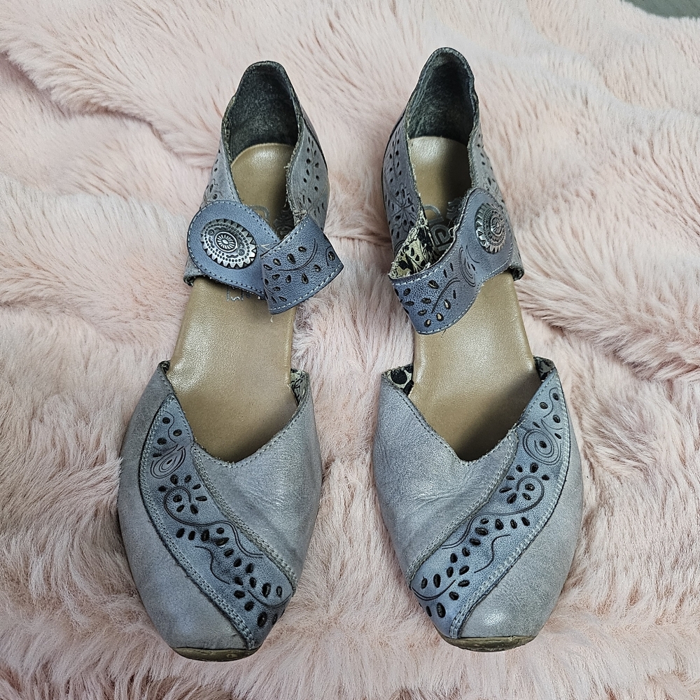Rieker Antistress Sz 37/6.5 US Comfort Mary Jane Block Heel Shoes Gray Leather